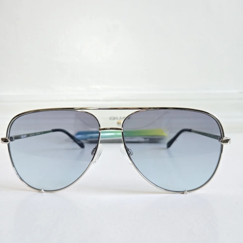 New Quay Unisex High Key Silver/Grey Light Turquoise Oversize Aviator Sunglasses